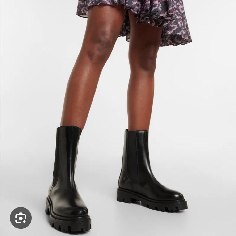 Isabel Marant Celae Black Leather Lug Sole Boot